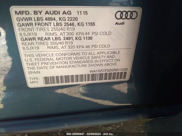 2016 Audi Q3, VIN: WA1GFCFS2GR011220