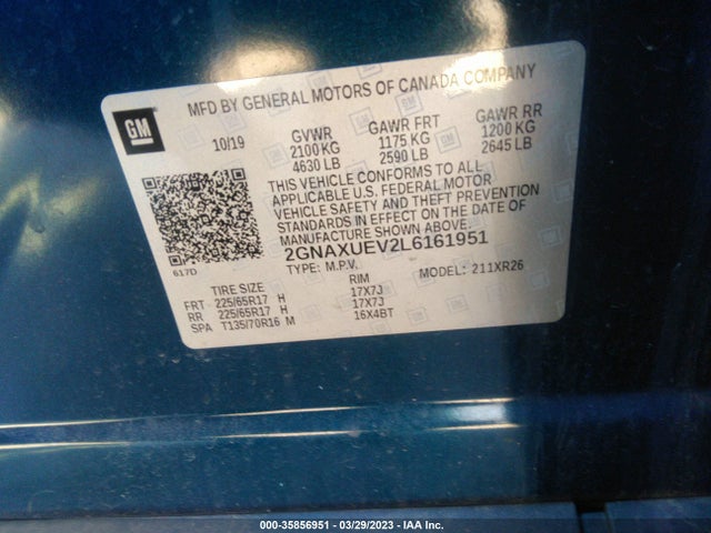 Chevrolet EQUINOX LT 2020 2GNAXUEV2L6161951 Image 10