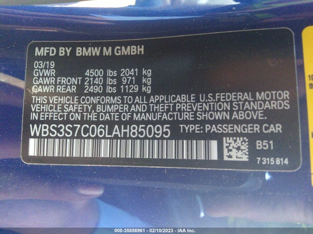 2020 BMW M4, VIN: WBS3S7C06LAH85095