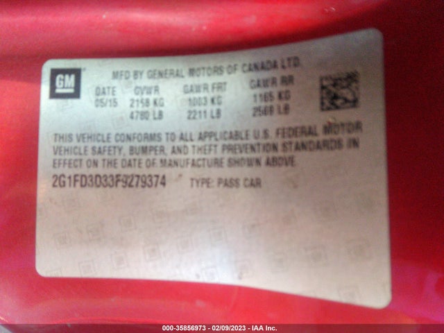 Chevrolet CAMARO LT 2015 2G1FD3D33F9279374 Image 11