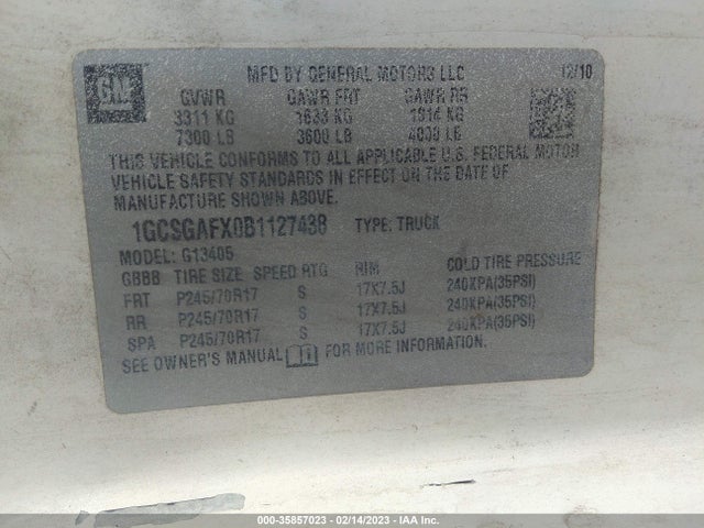 Chevrolet EXPRESS CARGO VAN 2011 1GCSGAFX0B1127438 Image 11