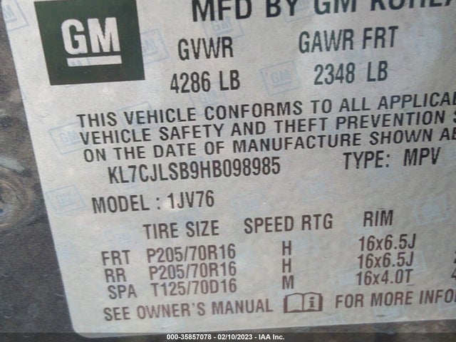 Chevrolet Trax Lt 2017 KL7CJLSB9HB098985 Image 9