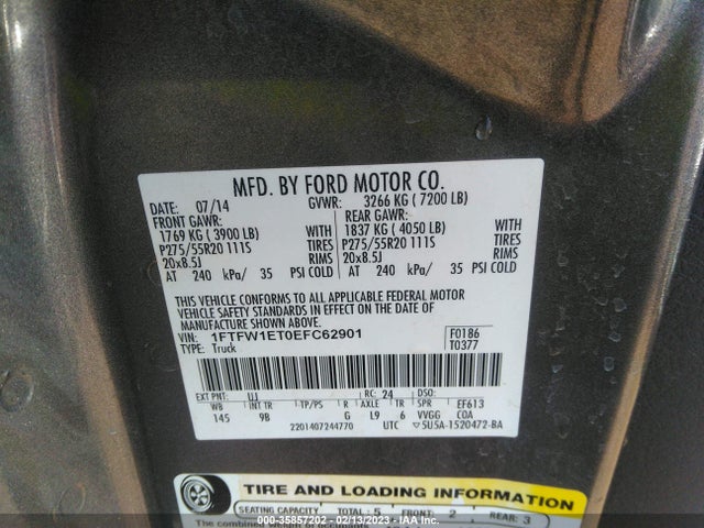 2014 FORD F-150 XL/XLT/FX4/LARIAT VIN: 1FTFW1ET0EFC62901