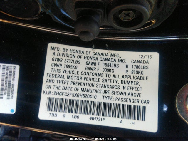2016 Honda Civic, VIN: 2HGFC2F5XGH520410