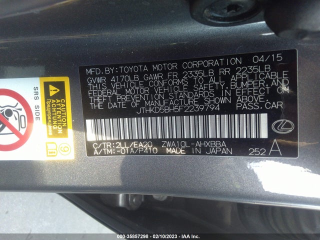 2015 Lexus CT, VIN: JTHKD5BH5F2239794