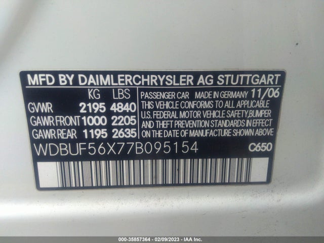 2007 MERCEDES-BENZ E-CLASS 3.5L VIN: WDBUF56X77B095154