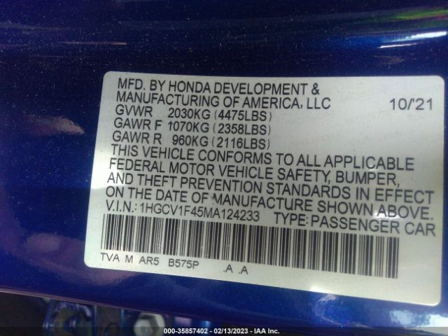 1HGCV1F45MA124233 Honda Accord Sport Special Edition