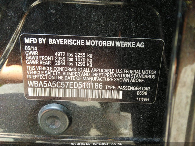 BMW 5 Series 528i 2014 WBA5A5C57ED510186 Image 9