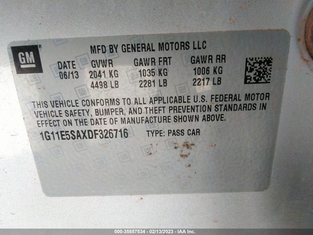 2013 CHEVROLET MALIBU LT VIN: 1G11E5SAXDF326716
