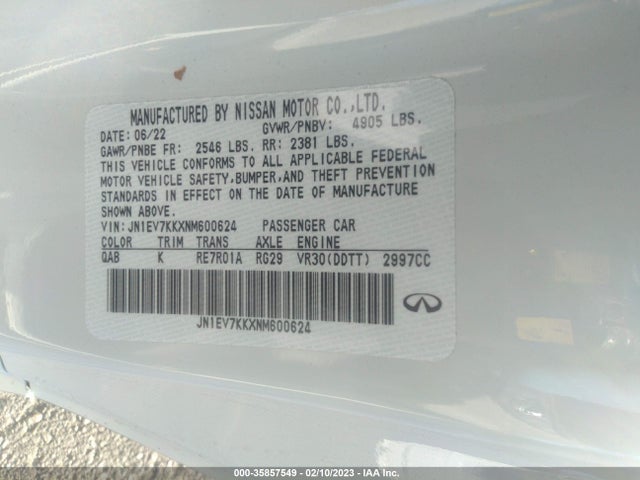2022 Infiniti Q60, VIN: JN1EV7KKXNM600624