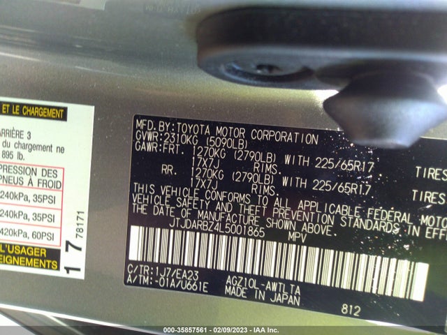 2020 Lexus NX, VIN: JTJDARBZ4L5001865