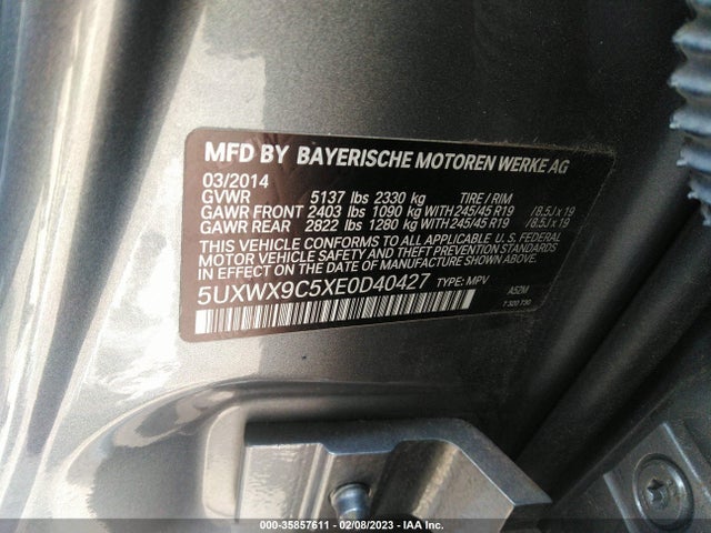 BMW X3 Xdrive28i 2014 5UXWX9C5XE0D40427 Image 9