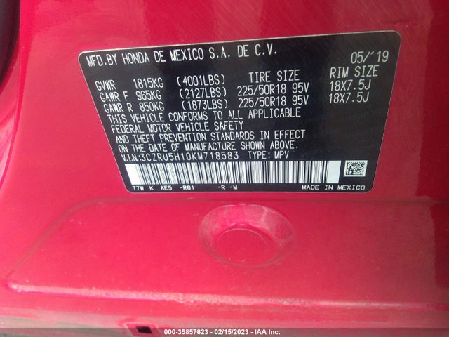 Honda HR-V SPORT 2019 3CZRU5H10KM718583 Image 9
