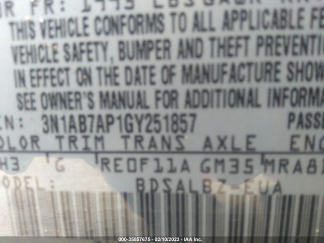 3N1AB7AP1GY251857 Nissan SENTRA S