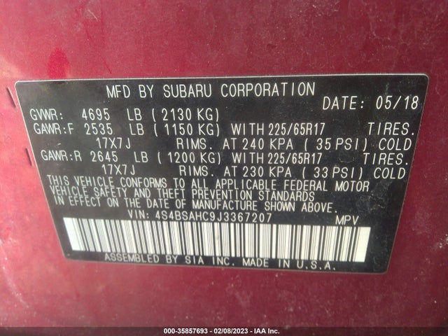 Subaru Outback 2018 4S4BSAHC9J3367207 Image 9