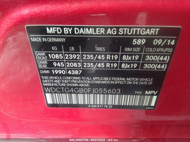 WDCTG4GB0FJ055603 Mercedes-Benz Gla-class Gla 250