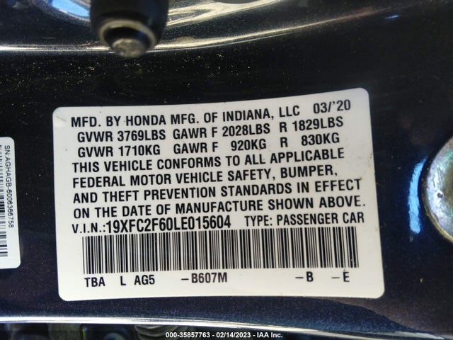 Honda Civic Sedan Lx 2020 19XFC2F60LE015604 Image 10
