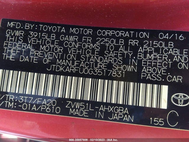 Toyota Prius Four 2016 JTDKARFU0G3517831 Image 10