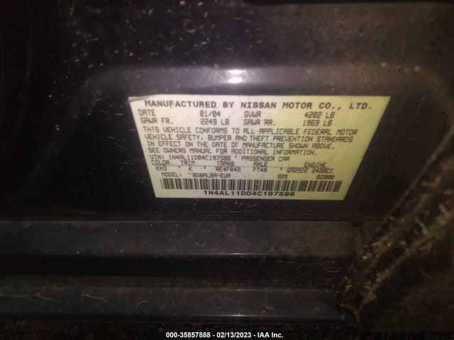 2004 NISSAN ALTIMA S VIN: 1N4AL11D04C197586