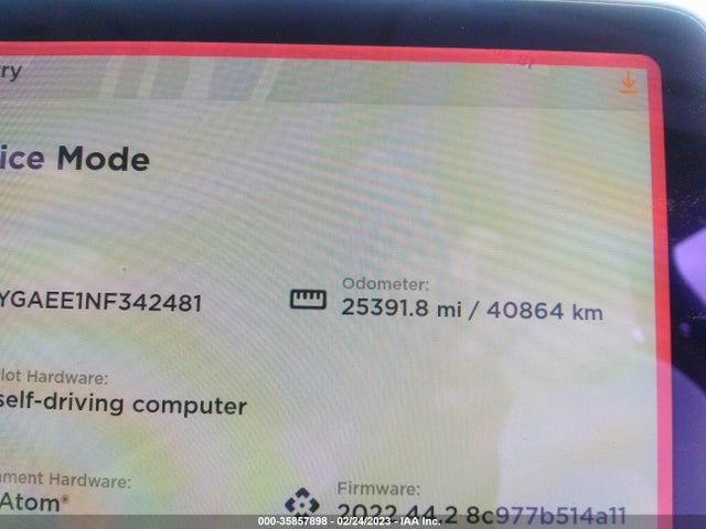 2022 TESLA MODEL Y LONG RANGE VIN: 7SAYGAEE1NF342481