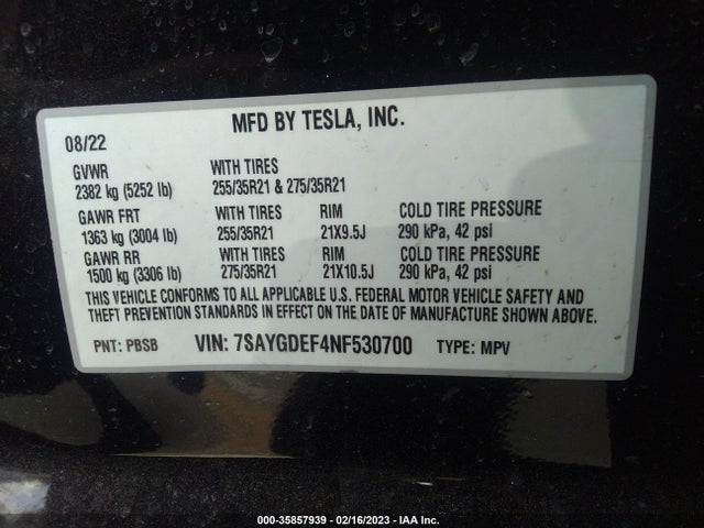 Tesla Model Y Performance 2022 7SAYGDEF4NF530700 Image 10