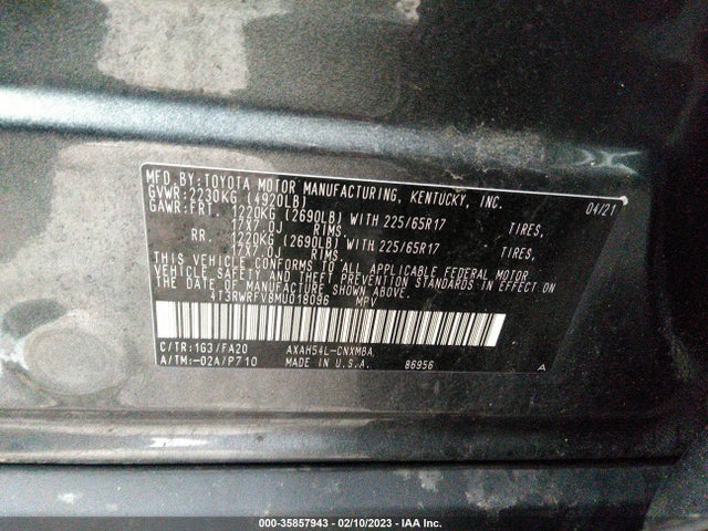2021 Toyota RAV4, VIN: 4T3RWRFV8MU018096