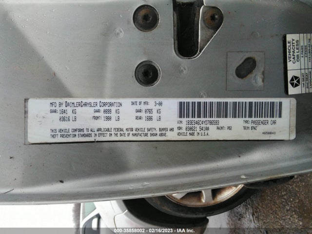 Dodge Neon Highline 2000 1B3ES46C4YD786593 Image 10