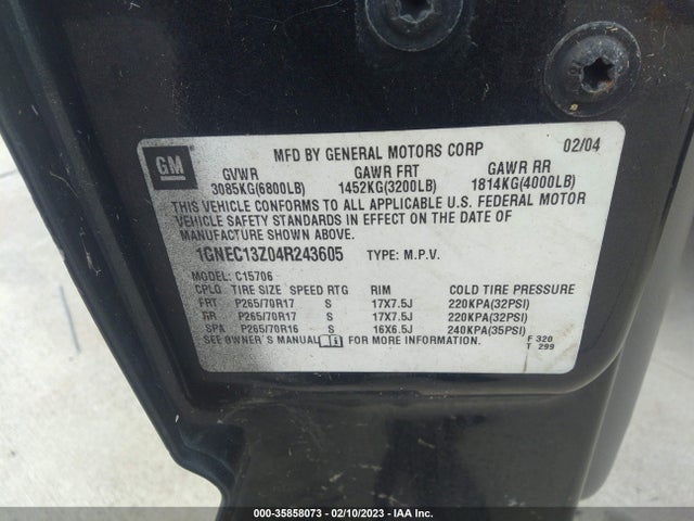 Chevrolet Tahoe Lt 2004 1GNEC13Z04R243605 Image 10