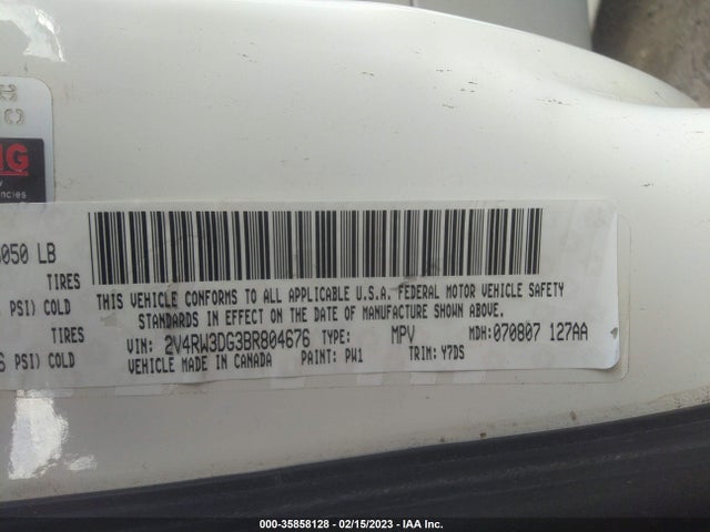 2011 VOLKSWAGEN ROUTAN SE VIN: 2V4RW3DG3BR804676
