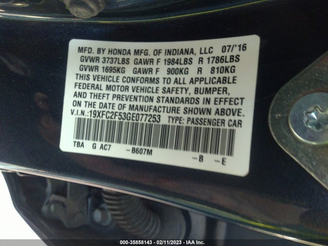 Honda Civic Sedan Lx 2016 19XFC2F53GE077253 Image 9