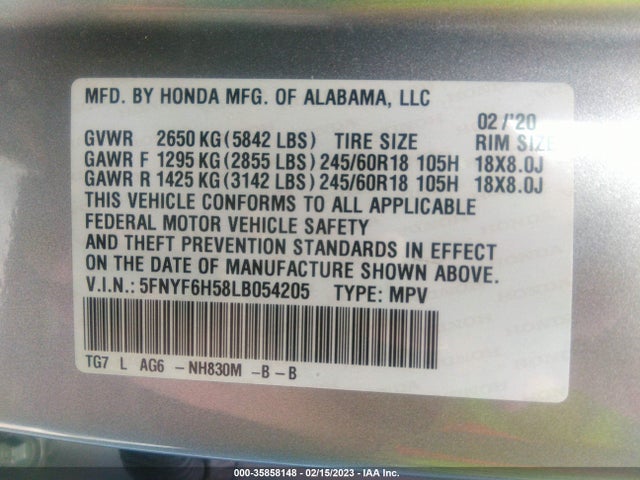 Honda Pilot Ex-l 2020 5FNYF6H58LB054205 Image 9