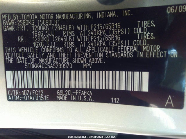 Toyota Sienna Ce/le 2010 5TDKK4CC5AS299970 Image 10