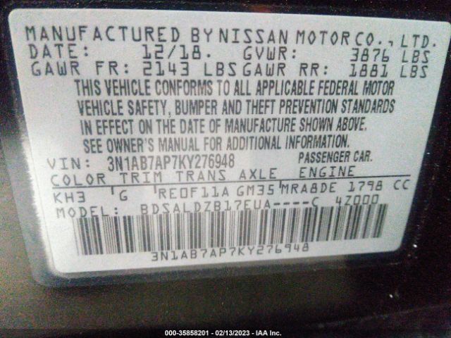 3N1AB7AP7KY276948 Nissan SENTRA SV