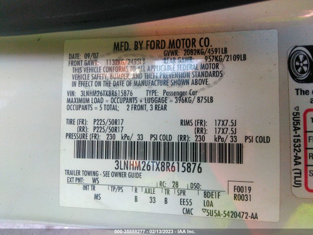 Lincoln MKZ 2008 3LNHM26TX8R615876 Image 10
