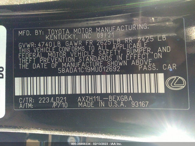 58ADA1C19MU012692 Lexus Es Es 300h