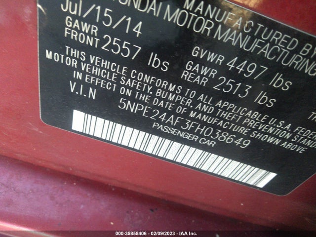 Hyundai Sonata 2.4l Se 2015 5NPE24AF3FH038649 Image 9