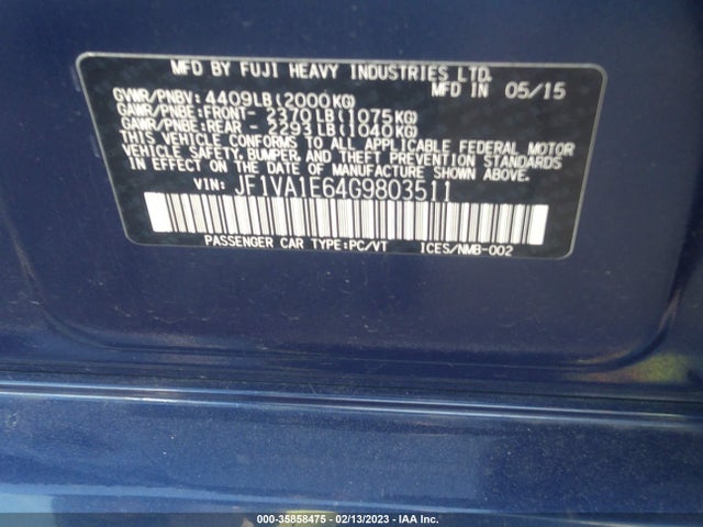 2016 Subaru WRX, VIN: JF1VA1E64G9803511