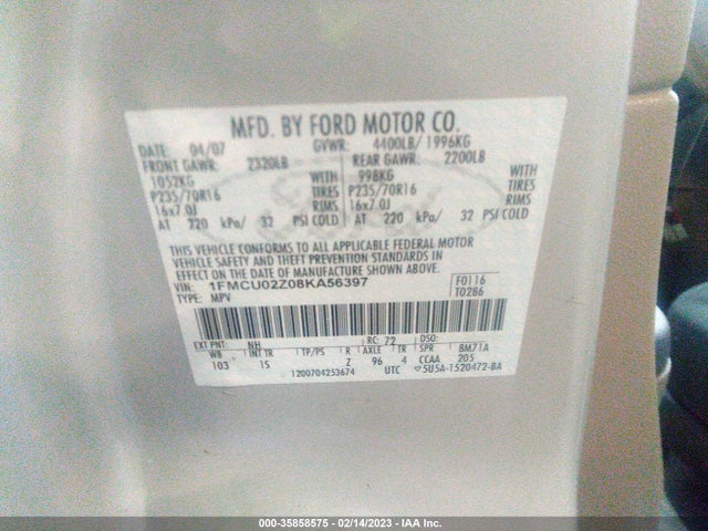2008 FORD ESCAPE XLS VIN: 1FMCU02Z08KA5639