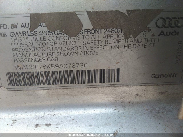 WAUSF78K59A078736 Audi A4 2.0t Prem Plus