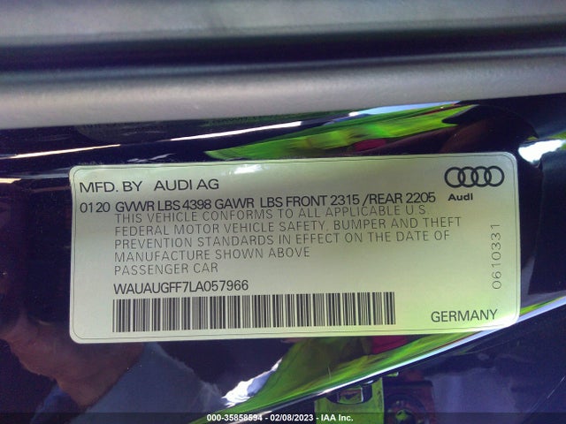 WAUAUGFF7LA057966 Audi A3 Sedan Premium