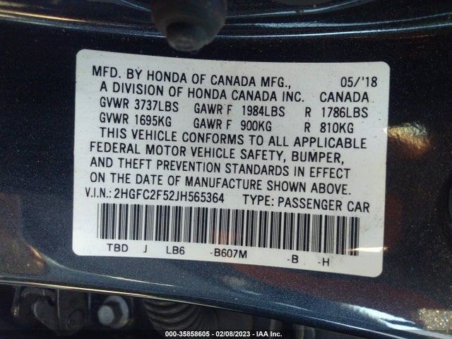 Honda Civic Sedan Lx 2018 2HGFC2F52JH565364 Image 10