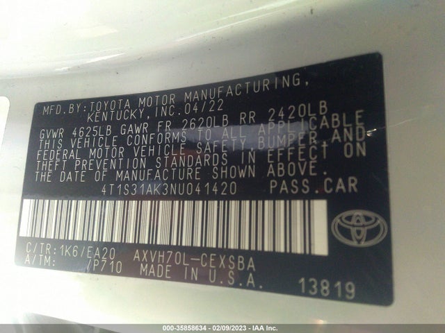 2022 Toyota Camry, VIN: 4T1S31AK3NU041420