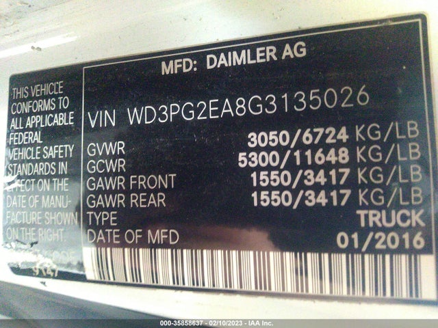 2016 Mercedes-Benz Metris, VIN: WD3PG2EA8G3135026