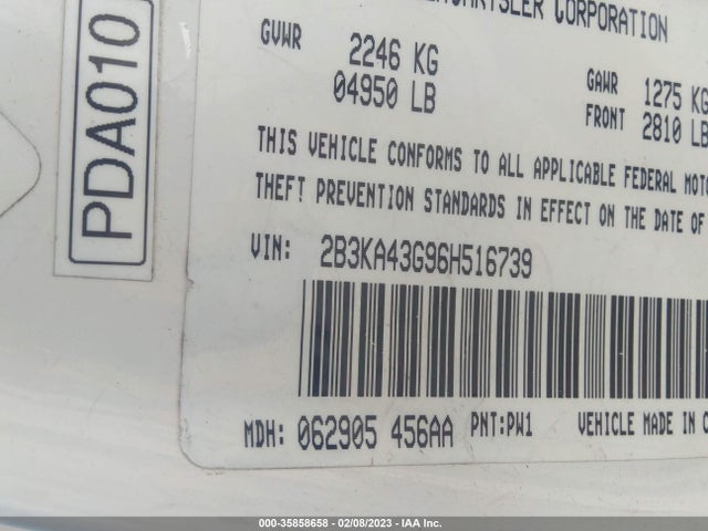 2006 DODGE CHARGER VIN: 2B3KA43G96H516739