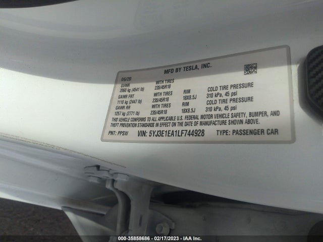 5YJ3E1EA1LF744928 Tesla Model 3 Standard Range