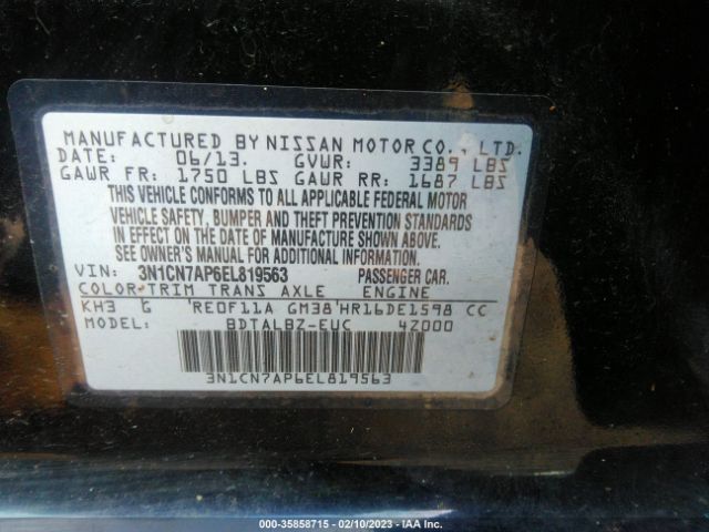 3N1CN7AP6EL819563 Nissan VERSA SV