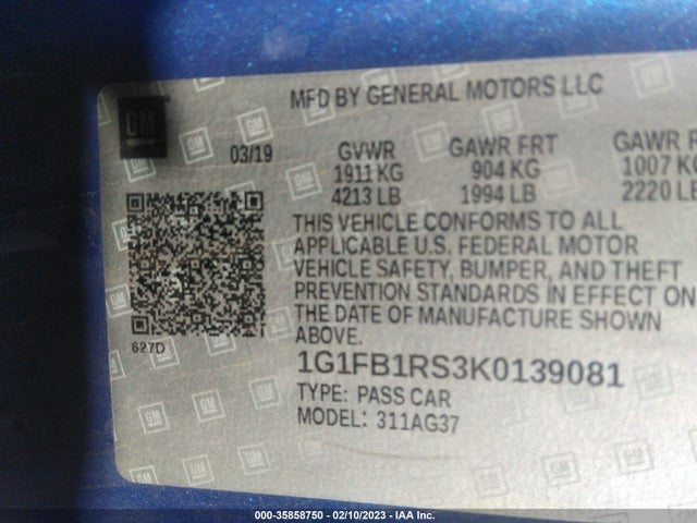 Chevrolet Camaro 1lt 2019 1G1FB1RS3K0139081 Image 9