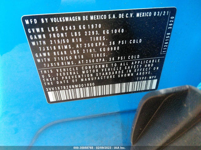 3VV1X7B26NM001960 Volkswagen TAOS SEL