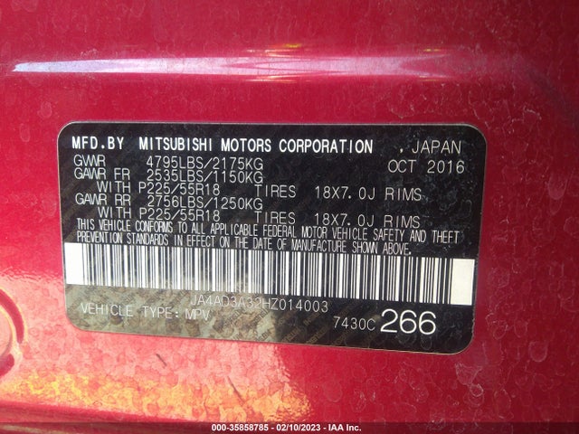 JA4AD3A32HZ014003 Mitsubishi Outlander Se/sel