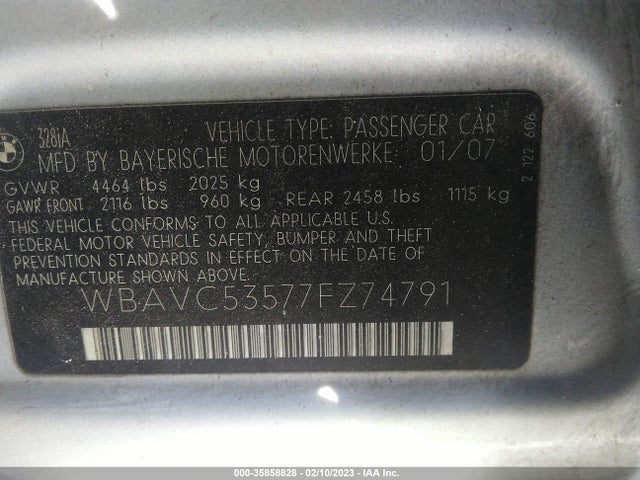 BMW 3 Series 328i 2007 WBAVC53577FZ74791 Image 10